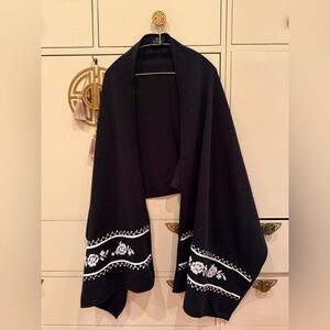 Nina Leonard Black Knit Wool Shawl